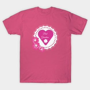 Best Grandma with hearts and Flowers Pink T-Shirt